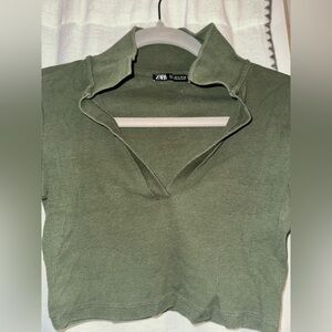 Zara Green Long Sleeve Cropped Shirt